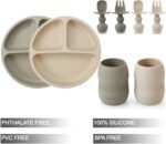 PandaEar Silicone Baby Feeding Set| 2 Pack Silicone Divided Suction Plate and 2 Pack Tiny Cup with 2 Spoons 2 Forks| Baby Led Weaning Supplies Self Feeding Eating Utensils - Image 3