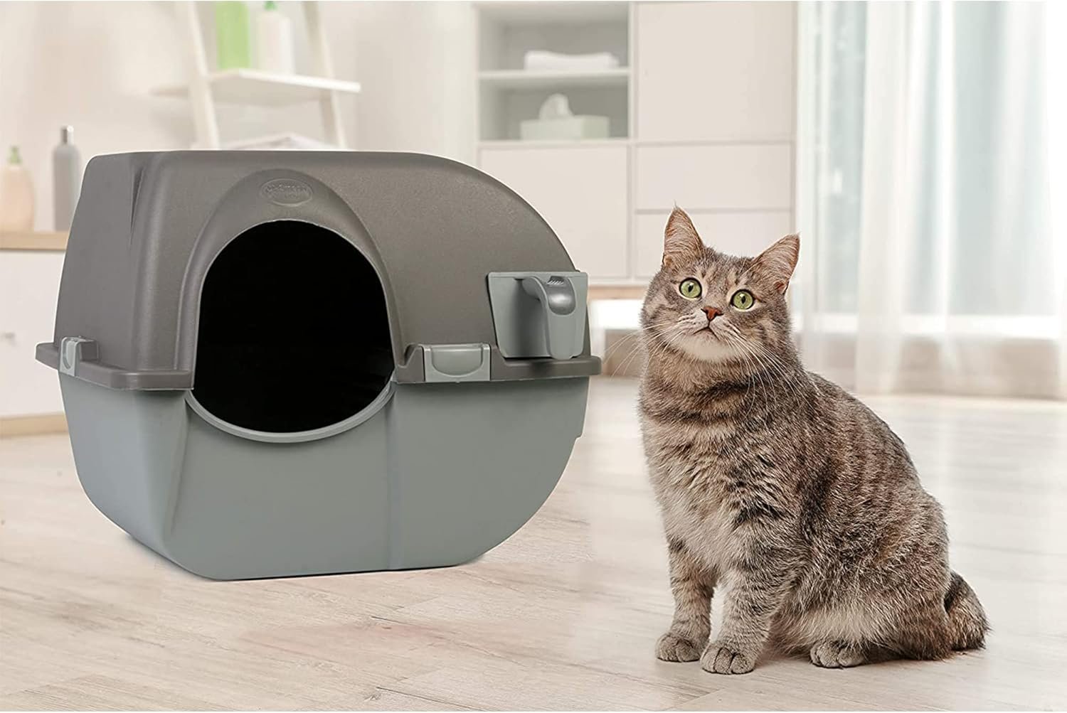 Omega Paw Self Cleaning Cat Litter Box, Roll 'N Clean Litter Box, Large Size for Large Cats and Multiple Cat Households, Brown Color, Model RA20 - Image 3