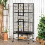 PawHut 71" Bird Cage, 3 Tier Large Parrot Cage with Wheels, Perches, Ramp, Storage Shelf, Toys for Canaries, Finches, Cockatiels, Parakeets, Black - Image 3