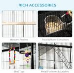 PawHut 71" Bird Cage, 3 Tier Large Parrot Cage with Wheels, Perches, Ramp, Storage Shelf, Toys for Canaries, Finches, Cockatiels, Parakeets, Black - Image 5