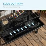 PawHut 71" Bird Cage, 3 Tier Large Parrot Cage with Wheels, Perches, Ramp, Storage Shelf, Toys for Canaries, Finches, Cockatiels, Parakeets, Black - Image 6