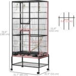 PawHut 71" Bird Cage, 3 Tier Large Parrot Cage with Wheels, Perches, Ramp, Storage Shelf, Toys for Canaries, Finches, Cockatiels, Parakeets, Black - Image 8