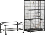 PawHut 71" Bird Cage, 3 Tier Large Parrot Cage with Wheels, Perches, Ramp, Storage Shelf, Toys for Canaries, Finches, Cockatiels, Parakeets, Black - Image 9
