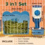 Rabbit Hay Feeder, 3-in-1 Feeding Set with Food Bowl and Hanging Funnel for cage, Hay Rack for Bunny Guinea Pig Chinchilla (Blue) - Image 3