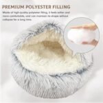 Cat Bed Round Fluffy Hooded Cat Bed Cave, Anti-Anxiety Cave Bed with Hooded Blanket, Cozy Cuddler Luxury Puppy Pet Bed, Anti-Slip Bottom and Machine Washable (Grey, Large) - Image 5