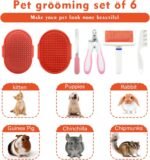 Cat Grooming Kit Set with Pet Shedding Slicker Brush Nail Clipper Trimmer Pet Massage Bath Glove Flea Comb for Bunny Puppy Kitten Guinea Pig Chinchilla Ferret Small Animals (Red, Pink) - Image 4