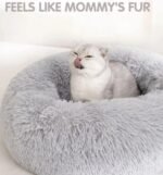 Cat Beds for Indoor Cats - Cat Bed Washable 20 inches, Dog Beds for Small Medium Dogs, Anti Anxiety Round Fluffy Plush Faux Fur Pet Bed, Thick Bottom (Medium, Light Grey) - Image 3