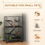 PawHut 50" H 5-Tier Chinchilla Ferret Guinea Pig Cat Cage, Metal Deluxe Animal Critter Nation Cage for Kitten Rabbit, Small Pet House w/Hammock Platform, Ramp, Tray, Grey - Image 4