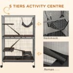 PawHut 50" H 5-Tier Chinchilla Ferret Guinea Pig Cat Cage, Metal Deluxe Animal Critter Nation Cage for Kitten Rabbit, Small Pet House w/Hammock Platform, Ramp, Tray, Grey - Image 6