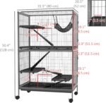 PawHut 50" H 5-Tier Chinchilla Ferret Guinea Pig Cat Cage, Metal Deluxe Animal Critter Nation Cage for Kitten Rabbit, Small Pet House w/Hammock Platform, Ramp, Tray, Grey - Image 8