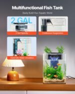 VEVOR Fish Tank Aquarium, 2 Gallon Arch Ultra-Clear GPPS Starter Smart Tank Adjustable 3 Color Lighting, Self Cleaning System Fishbowl for Freshwater & Saltwater Fish Home, Office, or Pet Use - Image 3