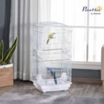 PawHut 36" Bird Cage for Finches, Canaries Budgies, Parrot Cage with Accessories, Handle, White - Image 3