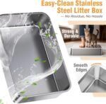 OROLEY Stainless Steel cat Litter Box, Extra Large Size for Big Cats, high-Sided Metal Tray, Leak-Proof, Odor-Resistant, Easy to Clean, Includes Raised Platform and Scoop. - Image 8