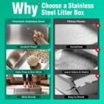 OROLEY Stainless Steel cat Litter Box, Extra Large Size for Big Cats, high-Sided Metal Tray, Leak-Proof, Odor-Resistant, Easy to Clean, Includes Raised Platform and Scoop. - Image 9
