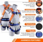 Safety Harness Fall Protection Kit: Full Body Roofing harnesses with Shock Absorbing Lanyard - Updated Comfortable Waist Pad - Image 5