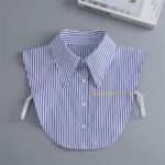 LoudSung Fake Collar Stripe False Dickey Collar Matched Cuffs Sets Detachable Half Shirt Blouse Elegant for Women Girls - Image 5