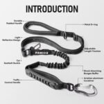 Heavy Duty Dog Leash with Strong Lead for Medium to Large Dogs, Shock Absorbing with Bungee Design, Two Padded Handle & Car Seat Belt Buckle, Light Reflective Rope (Black) - Image 4