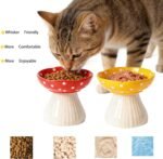 2 Pack Raised Cat Bowl 6 Inch Wide Ceramic Elevated Cat Food Bowl for Food and Water, Whisker Friendly Tilted Cat Dish for Flat Faced Kitten, Cat Feeding Bowl, Shallow Cat Dish (Red&Yellow) - Image 5