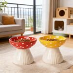 2 Pack Raised Cat Bowl 6 Inch Wide Ceramic Elevated Cat Food Bowl for Food and Water, Whisker Friendly Tilted Cat Dish for Flat Faced Kitten, Cat Feeding Bowl, Shallow Cat Dish (Red&Yellow) - Image 6