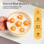 Ceramic Cat Slow Feeder Bowl - Slow Feeding Cat Bowl Healthy Eating - Colorful Cat Food Plate - Fun Cute Cat Puzzle Feeder Dish - Dishwasher Safe - 6.3''W x 1.2''H - 6 OZ - Bright Orange Flower - Image 6