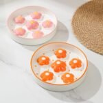 Ceramic Cat Slow Feeder Bowl - Slow Feeding Cat Bowl Healthy Eating - Colorful Cat Food Plate - Fun Cute Cat Puzzle Feeder Dish - Dishwasher Safe - 6.3''W x 1.2''H - 6 OZ - Bright Orange Flower - Image 7