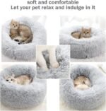 Calming Dog and Cat Bed Donut - 19.7'' Dog Bed Small, Fluffy Cat Anti Anxiety Beds for Indoor Cats, Washable Pet Bed with Non-Skid Bottom for Dogs and Cats, Light Grey M(19.7in/50cm) - Image 4