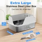 Stainless Steel Cat Litter Box with Lid, XL for Big Cats, High Sided Metal Litter Pan, Anti Leakage,Odor-Free & Easy Cleaning,Included Scoop &Trash Bag*2 & Mat & Sticker (White) - Image 3