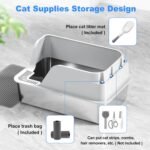 Stainless Steel Cat Litter Box with Lid, XL for Big Cats, High Sided Metal Litter Pan, Anti Leakage,Odor-Free & Easy Cleaning,Included Scoop &Trash Bag*2 & Mat & Sticker (White) - Image 4