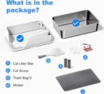 Stainless Steel Cat Litter Box with Lid, XL for Big Cats, High Sided Metal Litter Pan, Anti Leakage,Odor-Free & Easy Cleaning,Included Scoop &Trash Bag*2 & Mat & Sticker (White) - Image 8