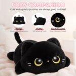 Mewaii Cute Black Cat Plush Pillow, Kawaii Plushies Black Cat Stuffed Animals, Squishy Plushies, Cuddle Plush Pillow for Kids & Girls (13 Inch) - Image 6
