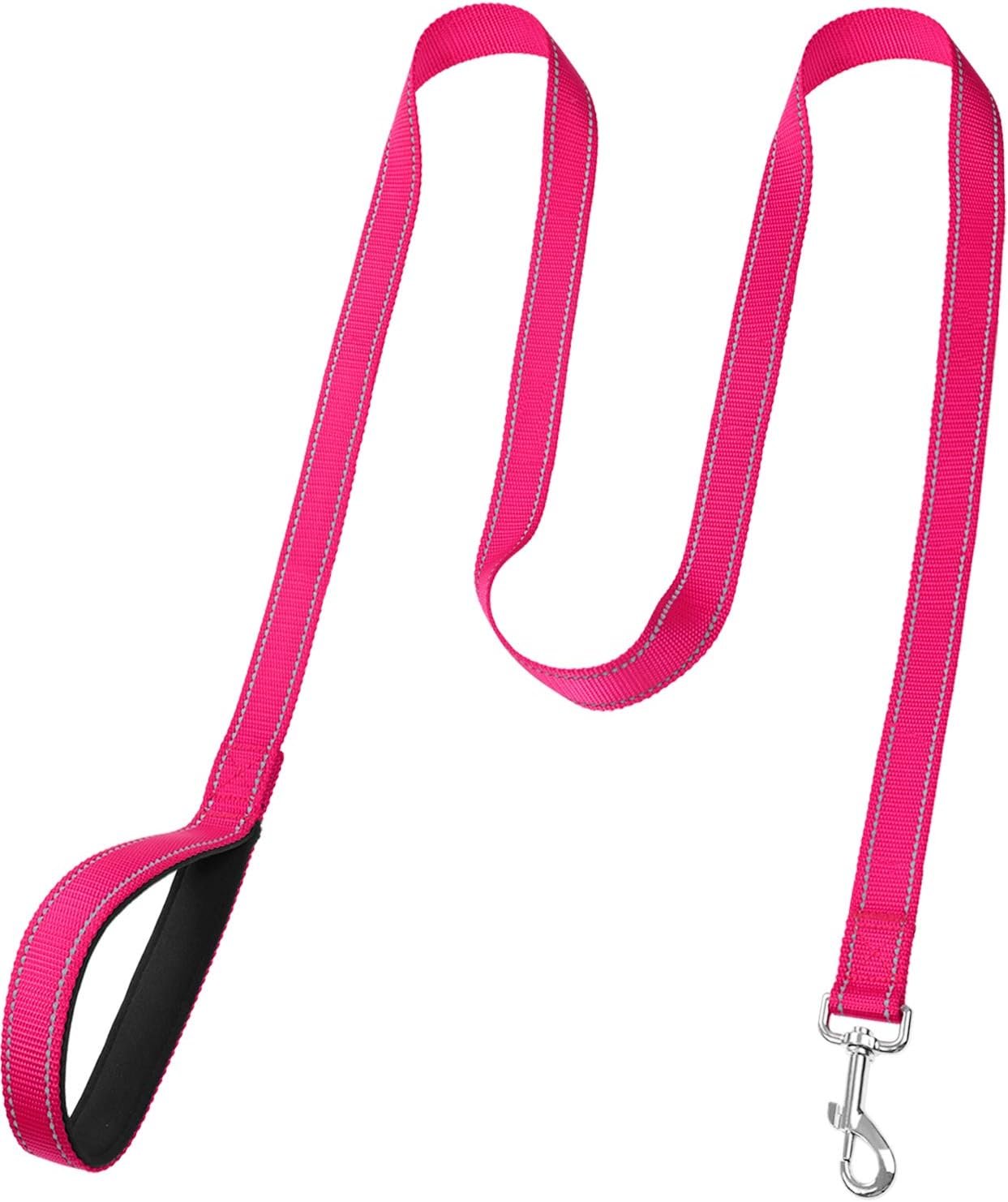 FunTags 6FT Reflective Dog Leash with Soft Padded Handle for Training,Walking Lead for Large & Medium Dog,1 Inch Wide,HOTPINK - Image 3