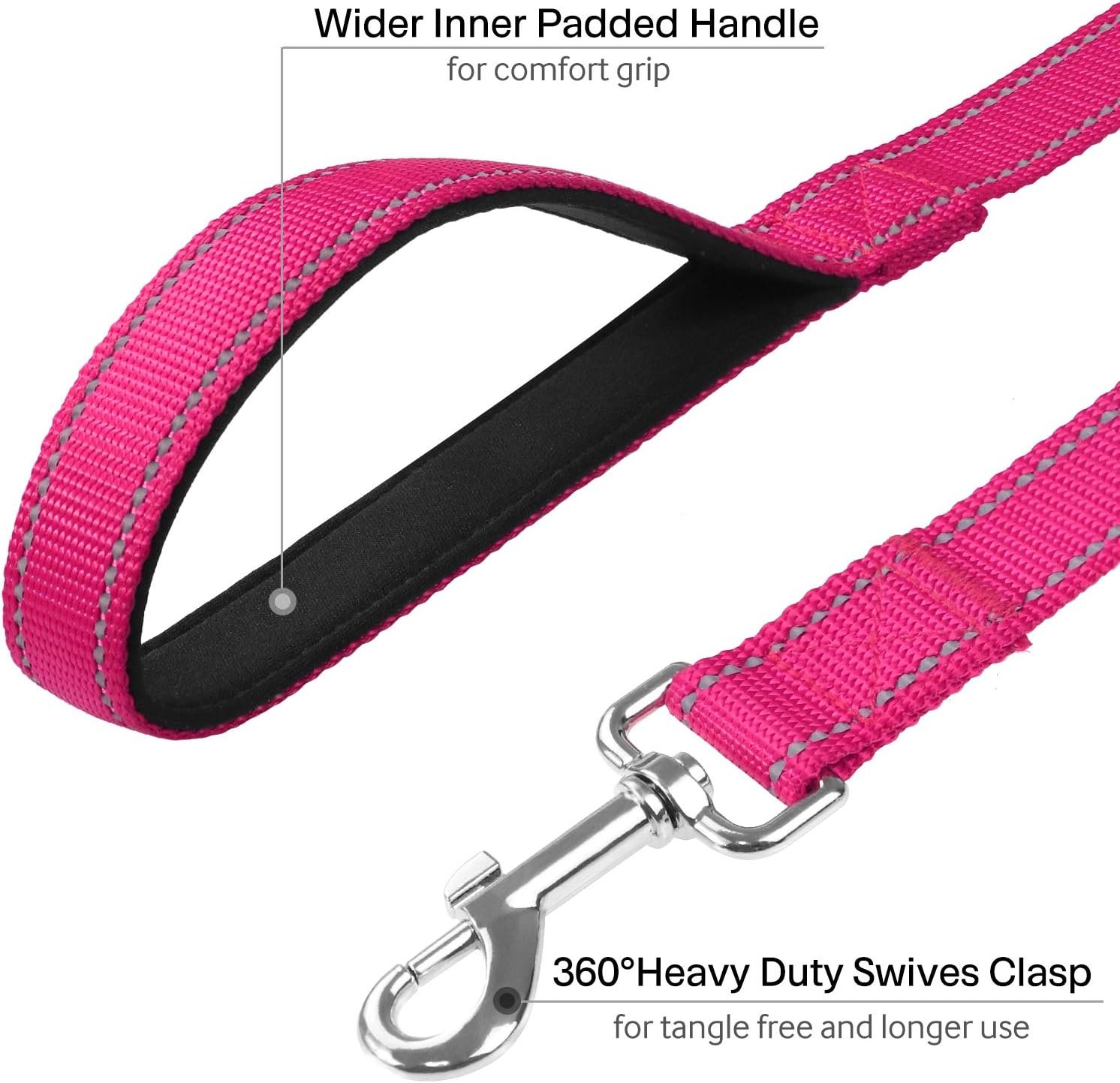 FunTags 6FT Reflective Dog Leash with Soft Padded Handle for Training,Walking Lead for Large & Medium Dog,1 Inch Wide,HOTPINK - Image 4