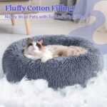 rabbitgoo Cat Bed for Indoor Cats, Soft Plush Donut Cuddler Cushion Fluffy Round Bed, Self Warming Calming for Small Dogs Kittens, Non-Slip, Machine Washable, Dark Grey, 20 inches - Image 4