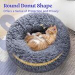 rabbitgoo Cat Bed for Indoor Cats, Soft Plush Donut Cuddler Cushion Fluffy Round Bed, Self Warming Calming for Small Dogs Kittens, Non-Slip, Machine Washable, Dark Grey, 20 inches - Image 5