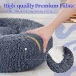 rabbitgoo Cat Bed for Indoor Cats, Soft Plush Donut Cuddler Cushion Fluffy Round Bed, Self Warming Calming for Small Dogs Kittens, Non-Slip, Machine Washable, Dark Grey, 20 inches - Image 7
