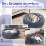rabbitgoo Cat Bed for Indoor Cats, Soft Plush Donut Cuddler Cushion Fluffy Round Bed, Self Warming Calming for Small Dogs Kittens, Non-Slip, Machine Washable, Dark Grey, 20 inches - Image 9