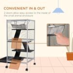 PawHut 4-Tier Rat Guinea Pig Rabbit Ferret Cage, 45" H Deluxe Rolling Metal Small Animal Cage, Critter Nation for Mink Chinchilla Kitten with Hammock, Removable Tray, Light Grey - Image 7