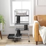 PawHut 4-Tier Rat Guinea Pig Rabbit Ferret Cage, 45" H Deluxe Rolling Metal Small Animal Cage, Critter Nation for Mink Chinchilla Kitten with Hammock, Removable Tray, Light Grey - Image 10