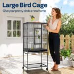 VIVOHOME 54 Inch Wrought Iron Large Bird Flight Cage with Rolling Stand for Parakeets Canaries Cockatiels Lovebirds Conures, Black - Image 3