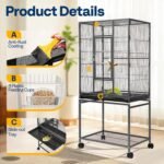 VIVOHOME 54 Inch Wrought Iron Large Bird Flight Cage with Rolling Stand for Parakeets Canaries Cockatiels Lovebirds Conures, Black - Image 4