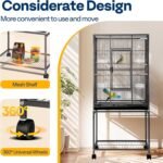 VIVOHOME 54 Inch Wrought Iron Large Bird Flight Cage with Rolling Stand for Parakeets Canaries Cockatiels Lovebirds Conures, Black - Image 5