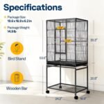 VIVOHOME 54 Inch Wrought Iron Large Bird Flight Cage with Rolling Stand for Parakeets Canaries Cockatiels Lovebirds Conures, Black - Image 8