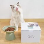 Extra Wide Elevated Cat Bowls - Ceramic Cat Food Bowl 6.2" Raised Cat Food Bowls Elevated Shallow Cat Food Dish, Whisker Fatigue, Lead & Cadmium Free, 5" Good Height for Cat Feeding, Sage Green - Image 5