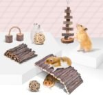 ERKOON 11 Pack Chinchillas Chew Toys, Toys Accessories for Teeth Care, Natural Apple Wood Ladder Bell Roller for Russian Hamster Gerbils Rats Guinea Pigs - Image 6