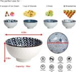 Japanese Style Ceramic Snack Bowls,10 Ounces Salad,Soup,Rice Bowl Set,Vintage Blue and White (Blue&White) - Image 3