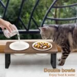 Sunhoo Cat Bowl Elevated Cat Food Water Bowls Raised Kitty Dish Set of 2 Ceramic 15° Tilted Puppy Dishes Pet Bowl with Bamboo Stand Indoor Anti Vomiting - Image 4