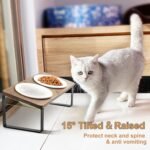 Sunhoo Cat Bowl Elevated Cat Food Water Bowls Raised Kitty Dish Set of 2 Ceramic 15° Tilted Puppy Dishes Pet Bowl with Bamboo Stand Indoor Anti Vomiting - Image 5