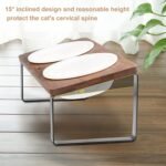 Sunhoo Cat Bowl Elevated Cat Food Water Bowls Raised Kitty Dish Set of 2 Ceramic 15° Tilted Puppy Dishes Pet Bowl with Bamboo Stand Indoor Anti Vomiting - Image 6