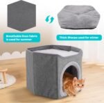 Large Cat Bed for Indoor Cat Cave for Pet Cat House with Scratch Pad, Foldable Cat Hideaway,18x17.3x15 inches.Grey - Image 4