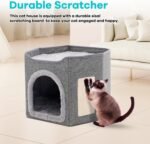 Large Cat Bed for Indoor Cat Cave for Pet Cat House with Scratch Pad, Foldable Cat Hideaway,18x17.3x15 inches.Grey - Image 6